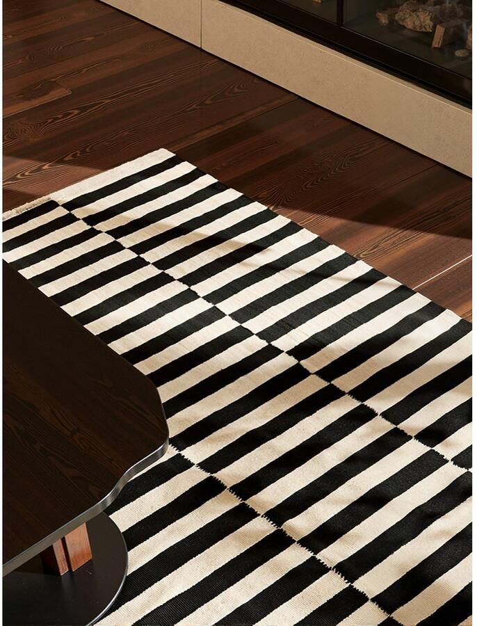 HANSE Home Wollen kleed Donna zwart-wit handgeweven wol natuur loper woonkamer slaapkamer strepen - Foto 2