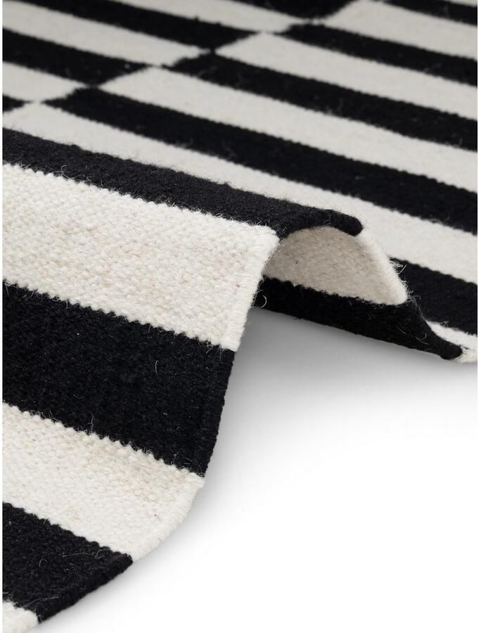HANSE Home Wollen kleed Donna zwart-wit handgeweven wol natuur loper woonkamer slaapkamer strepen - Foto 2