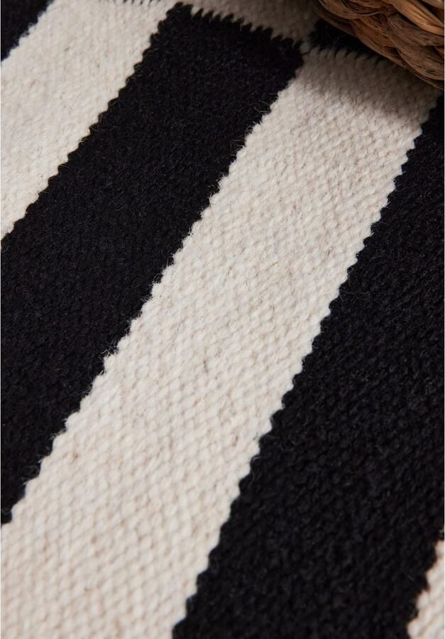 HANSE Home Wollen kleed Donna zwart-wit handgeweven wol natuur loper woonkamer slaapkamer strepen - Foto 4
