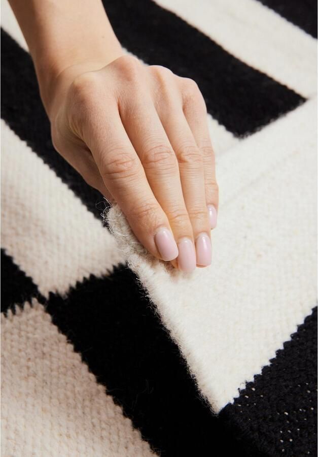 HANSE Home Wollen kleed Donna zwart-wit handgeweven wol natuur loper woonkamer slaapkamer strepen - Foto 5