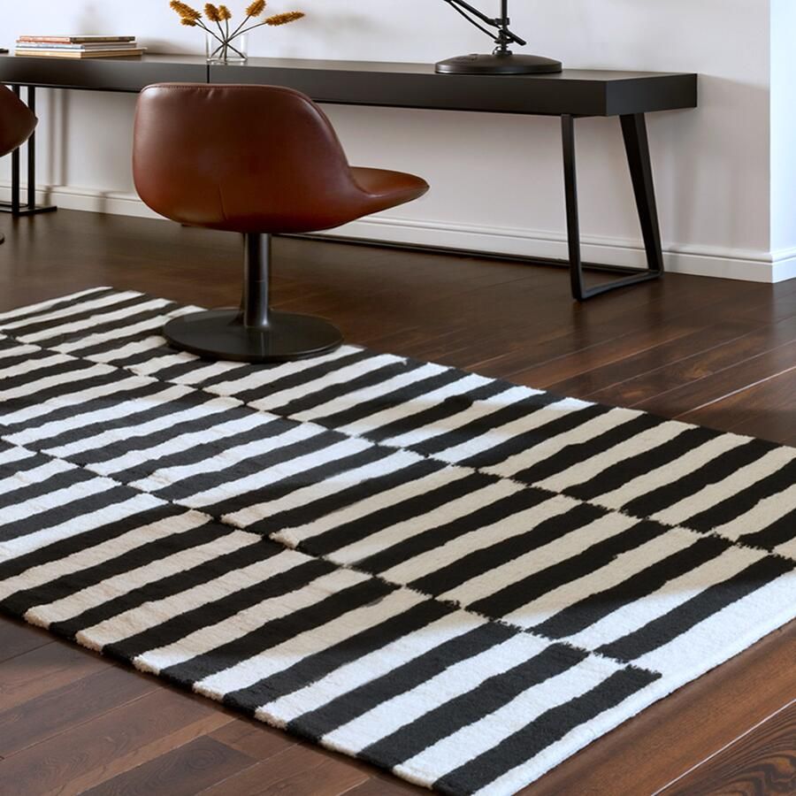 HANSE Home Wollen kleed Donna zwart-wit handgeweven wol natuur loper woonkamer slaapkamer strepen - Foto 8