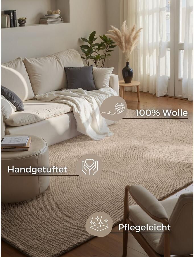HANSE Home Wollen kleed ELENI Handgetuft wol natuur woonkamer slaapkamer scandinavisch hygge