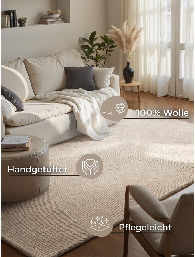 HANSE Home Wollen kleed ELENI Handgetuft wol natuur woonkamer slaapkamer scandinavisch hygge - Foto 2