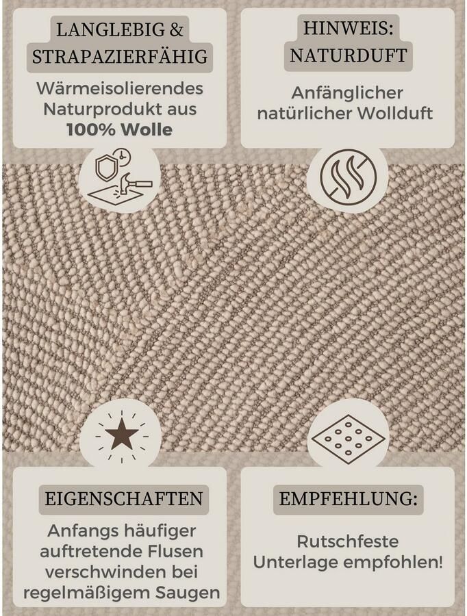HANSE Home Wollen kleed ELENI Handgetuft wol natuur woonkamer slaapkamer scandinavisch hygge - Foto 4