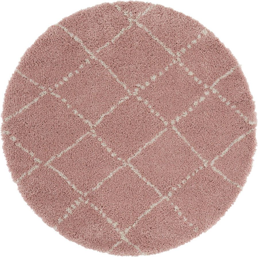 Mint rugs Rond hoogpolig vloerkleed Allure roze crème 120 cm rond