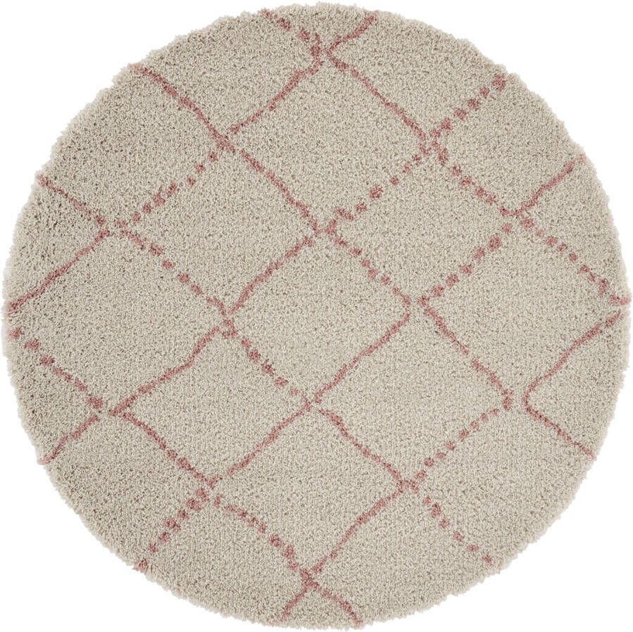 Mint rugs Rond hoogpolig vloerkleed Allure crème roze 120 cm rond