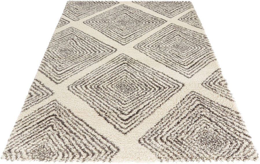 Mint rugs Hoogpolig vloerkleed ruiten Wire grijs crème 80x150 cm - Foto 4
