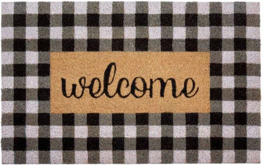 Hanse Home Deurmat Kokos 45x70cm – Antislip Vuilvanger Mat Natuurlijk voor Binnen Welkom Geruite Kokosvezel Deurmat voor Entree & Overdekte Buitenruimte