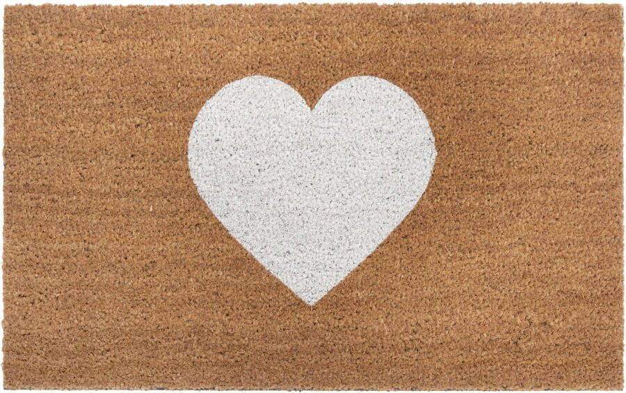 Hanse Home Kokos Deurmat voor Binnen Dirt Trapper Mat Natural Kokos Mat Hart Wit Antislip Deurmat voor Hal Terras Entree 45x75cm