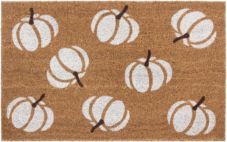 Hanse Home Halloween Kokosnoot Deurmat voor Binnen Dirt Trapper Mat Natuurlijk Witte Pompoen Kokosnoot Mat Antislip Deurmat voor Hal Terras Entree 45x75cm