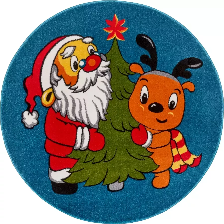 Hanse Home Rond kindervloerkleed Kerstman & Rudolf multi 133 cm rond - Foto 1