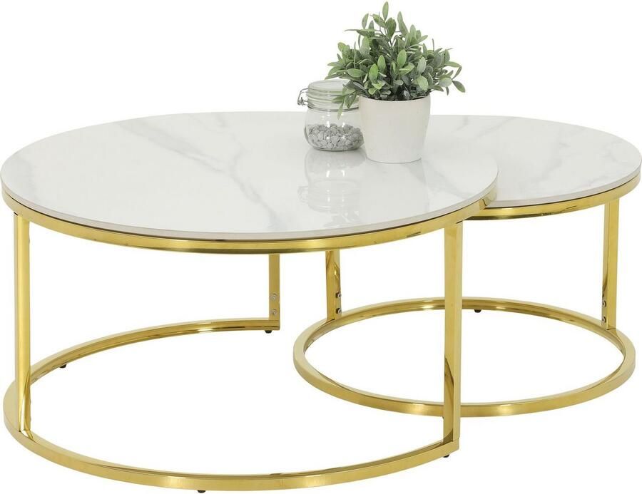 HELA Bijpassend tafeltje LUIS Bestseller salontafel rond 2-delige set 12mm sintersteen marmerlook boho salontafel (set 2 stuks) - Foto 2