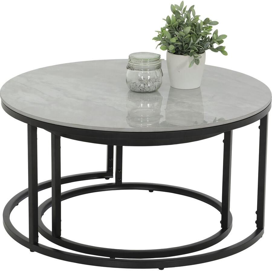 HELA Bijpassend tafeltje LUIS Bestseller salontafel rond 2-delige set 12mm sintersteen marmerlook boho salontafel (set 2 stuks)