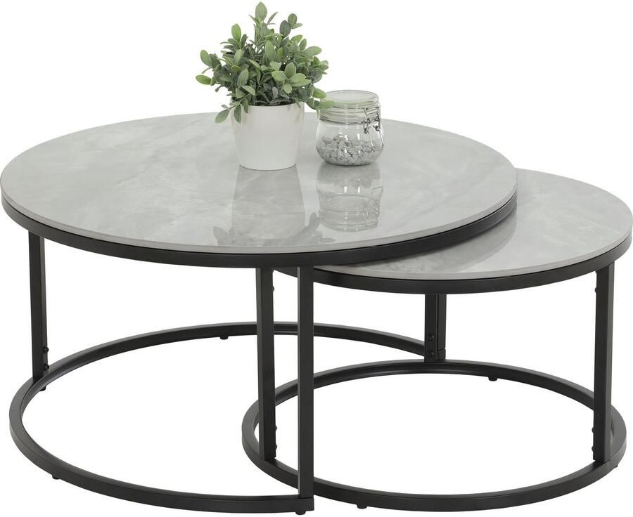 HELA Bijpassend tafeltje LUIS Bestseller salontafel rond 2-delige set 12mm sintersteen marmerlook boho salontafel (set 2 stuks) - Foto 3