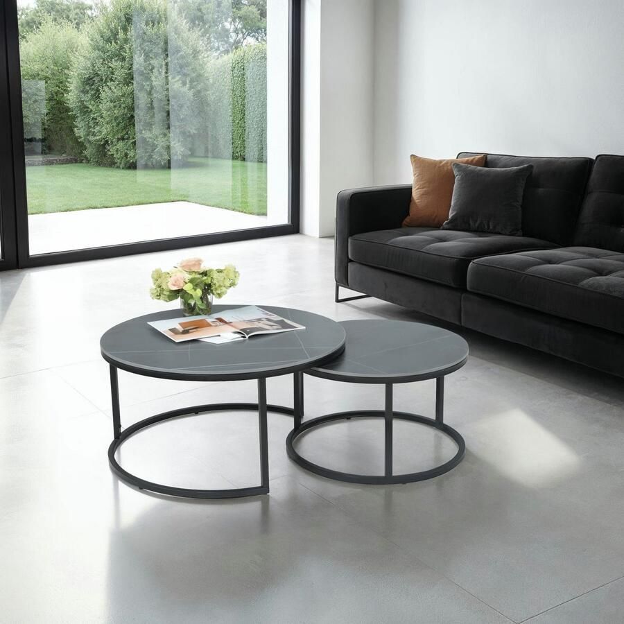 HELA Bijpassend tafeltje LUIS Bestseller salontafel rond 2-delige set 12mm sintersteen marmerlook boho salontafel (set 2 stuks)