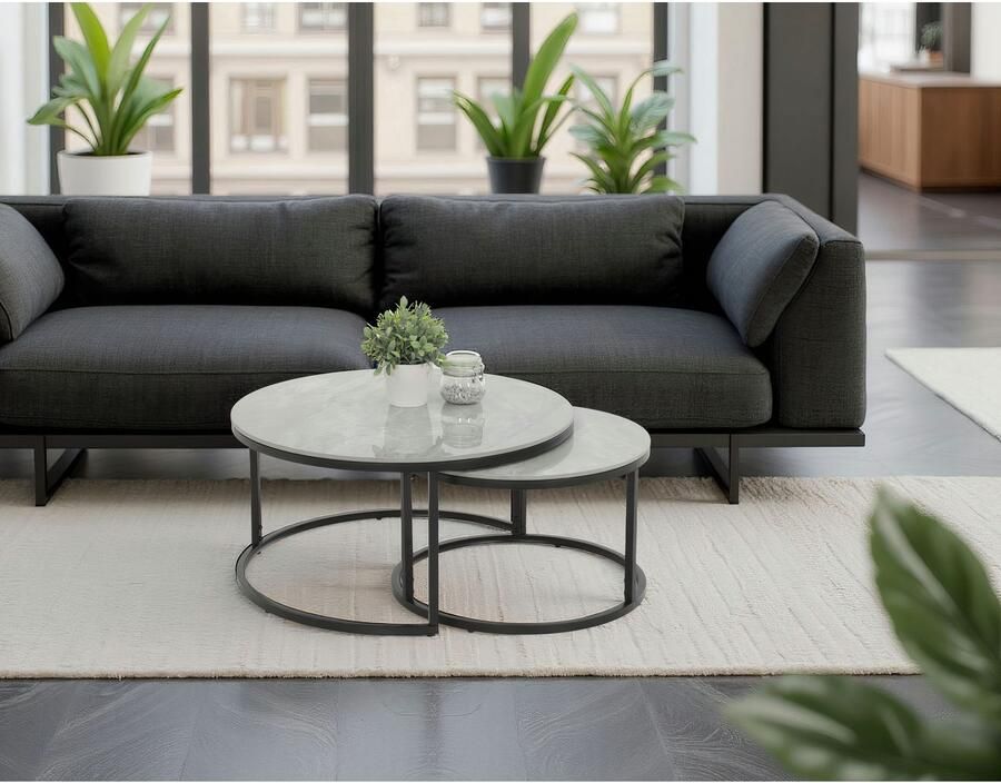 HELA Bijpassend tafeltje LUIS Bestseller salontafel rond 2-delige set 12mm sintersteen marmerlook boho salontafel (set 2 stuks) - Foto 4