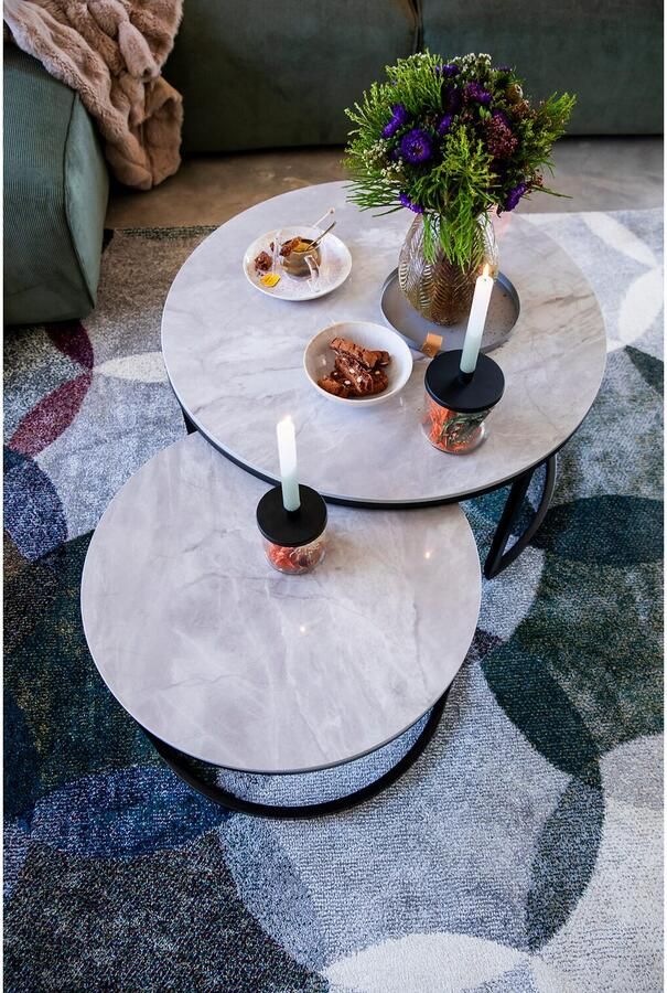 HELA Bijpassend tafeltje LUIS Bestseller salontafel rond 2-delige set 12mm sintersteen marmerlook boho salontafel (set 2 stuks) - Foto 7