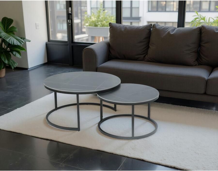 HELA Bijpassend tafeltje LUIS Bestseller salontafel rond 2-delige set 12mm sintersteen marmerlook boho salontafel (set 2 stuks) - Foto 2