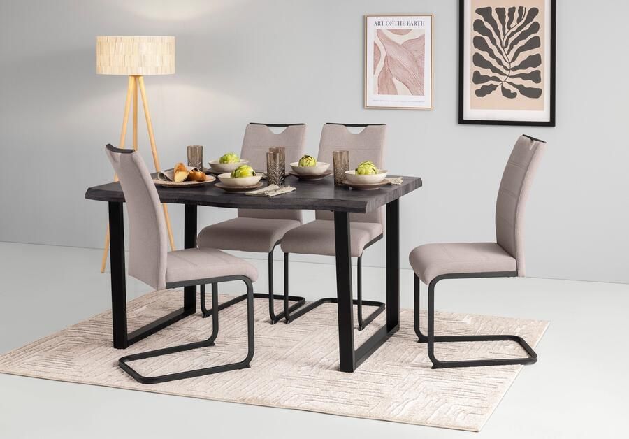 HELA Eethoek GISELLE Eetkamer Eetgroep Zitgroep TOPSELLER! Eettafel U-frame metaal tafelblad met boomrand OTTOs Choice (set 5-delig) - Foto 8