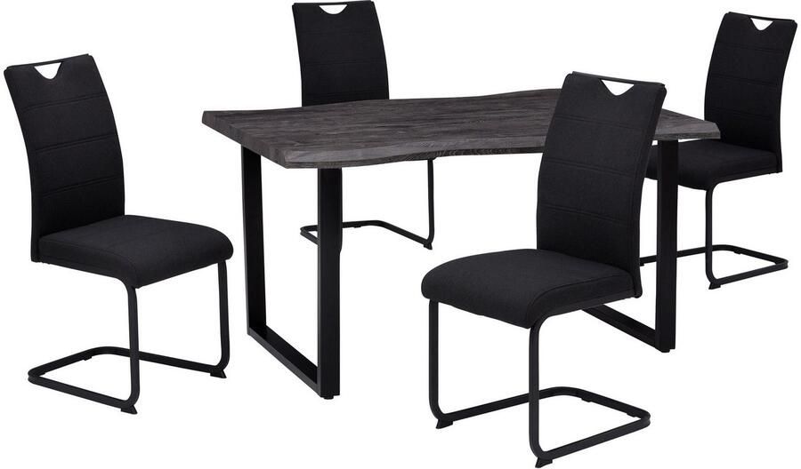 HELA Eethoek GISELLE Eetkamer Eetgroep Zitgroep TOPSELLER! Eettafel U-frame metaal tafelblad met boomrand OTTOs Choice (set 5-delig) - Foto 4