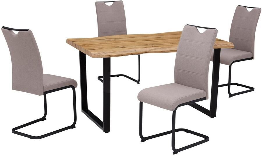 HELA Eethoek GISELLE Eetkamer Eetgroep Zitgroep TOPSELLER! Eettafel U-frame metaal tafelblad met boomrand OTTOs Choice (set 5-delig) - Foto 3