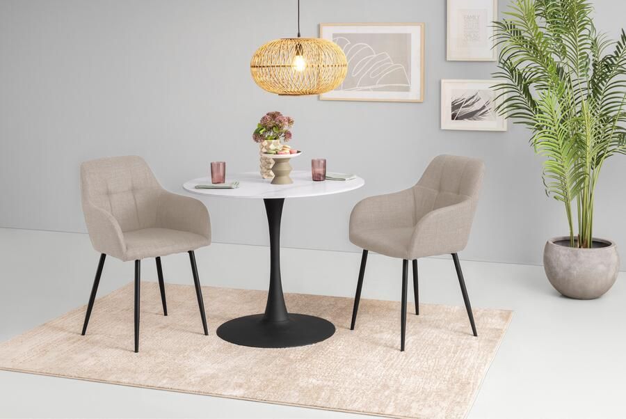 HELA Eethoek MOSEL Tafel 90x75 cm ronde plaat gesinterde steen armleuningsstoel (3-delig) - Foto 9