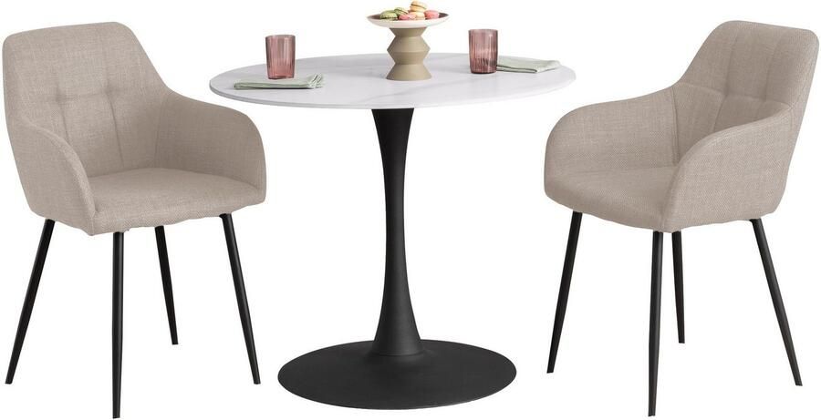 HELA Eethoek MOSEL Tafel 90x75 cm ronde plaat gesinterde steen armleuningsstoel (3-delig) - Foto 8