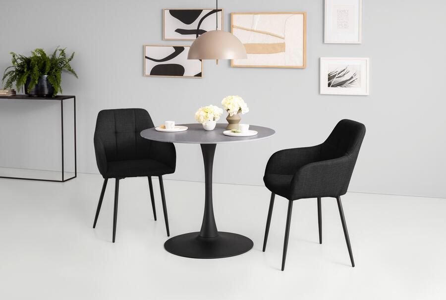 HELA Eethoek MOSEL Tafel 90x75 cm ronde plaat gesinterde steen armleuningsstoel (3-delig) - Foto 9