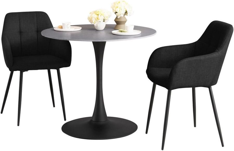 HELA Eethoek MOSEL Tafel 90x75 cm ronde plaat gesinterde steen armleuningsstoel (3-delig) - Foto 6