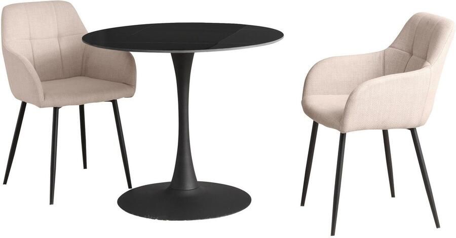 HELA Eethoek MOSEL Tafel 90x75 cm ronde plaat gesinterde steen armleuningsstoel (3-delig) - Foto 8