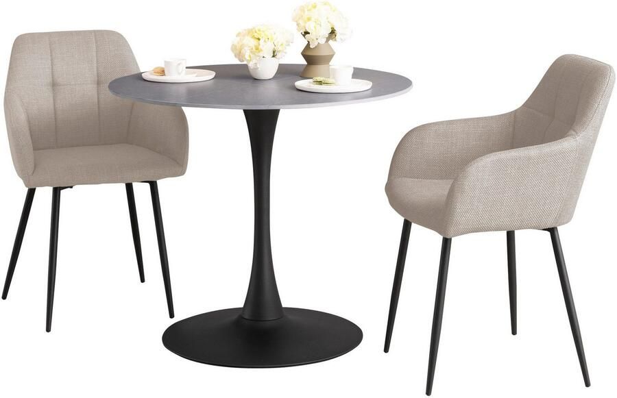 HELA Eethoek MOSEL Tafel 90x75 cm ronde plaat gesinterde steen armleuningsstoel (3-delig) - Foto 6