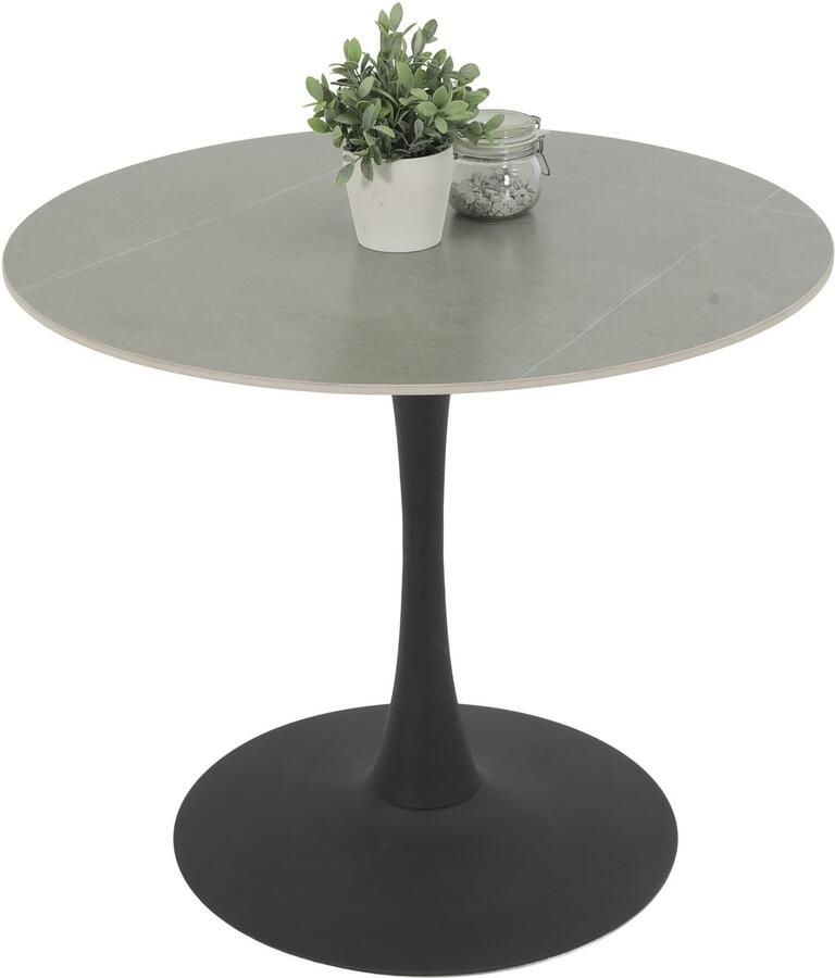 HELA Eethoek MOSEL Tafel 90x75 cm ronde plaat gesinterde steen armleuningsstoel (3-delig)