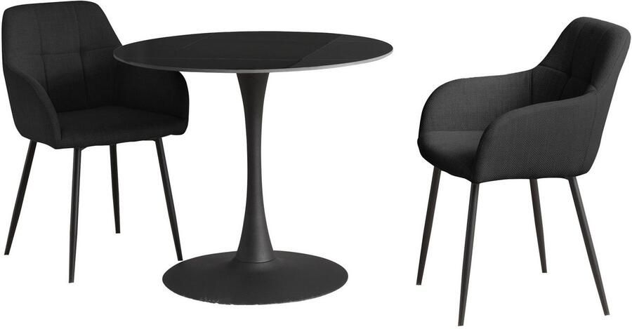 HELA Eethoek MOSEL Tafel 90x75 cm ronde plaat gesinterde steen armleuningsstoel (3-delig) - Foto 8