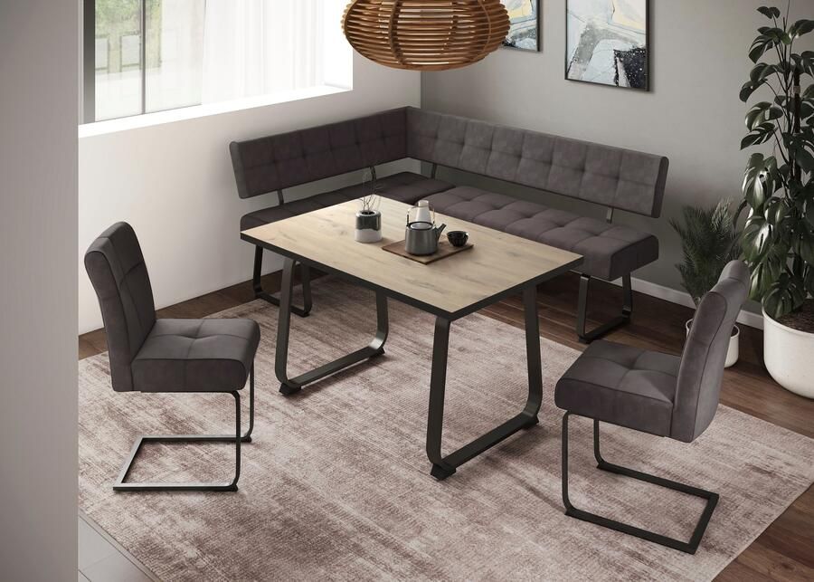 HELA Eethoek RUHR Kufentafel 140x90 cm schommelstoel en bank met verenmand comfortzit (4-delig) - Foto 10