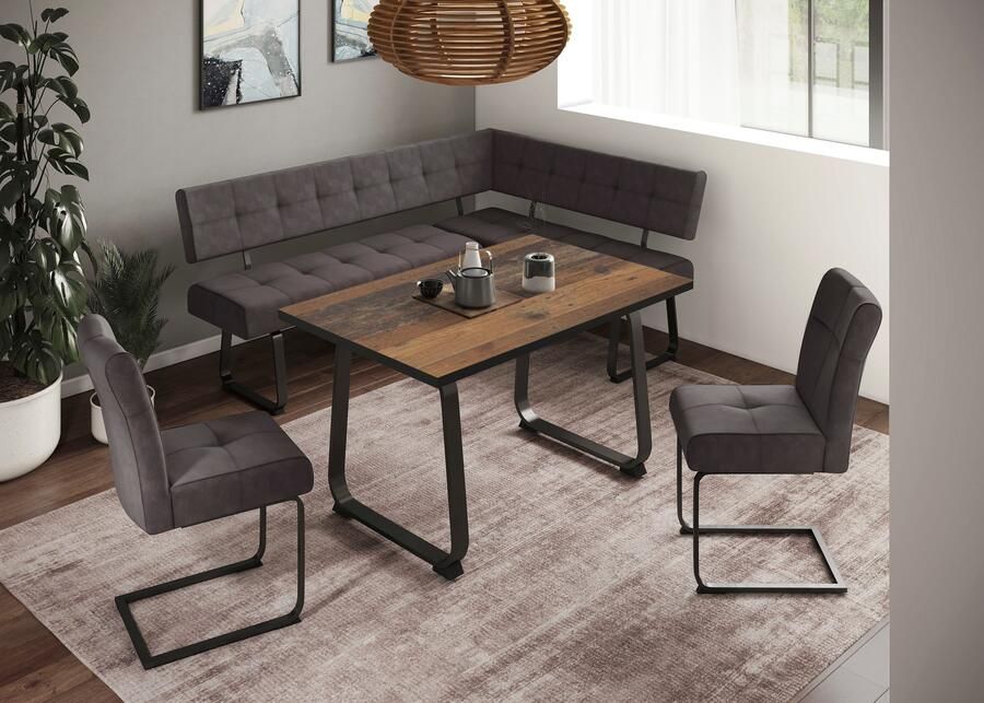 HELA Eethoek RUHR Kufentafel 140x90 cm schommelstoel en bank met verenmand comfortzit (4-delig) - Foto 9