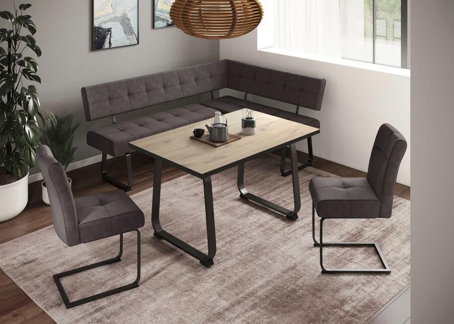 HELA Eethoek RUHR Kufentafel 140x90 cm schommelstoel en bank met verenmand comfortzit (4-delig) - Foto 10