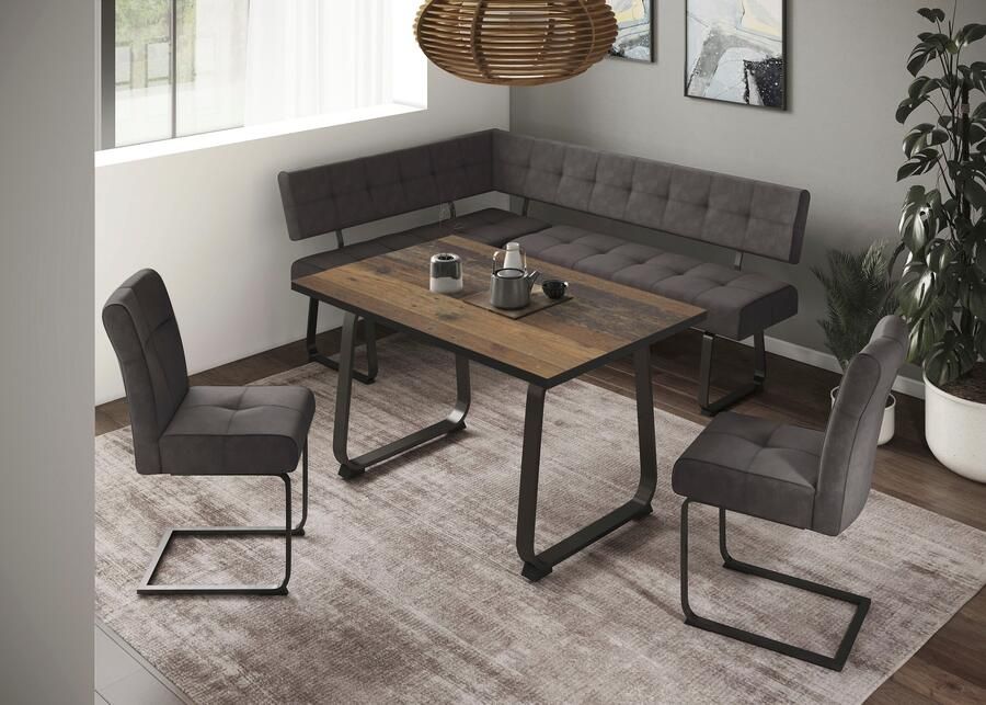 HELA Eethoek RUHR Kufentafel 140x90 cm schommelstoel en bank met verenmand comfortzit (4-delig) - Foto 9