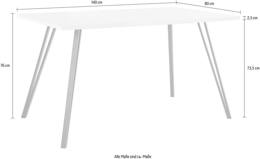 HELA Eettafel JENN Hoogglans wit gelakt tafelblad vast onderstel V-vormig (1 stuk) - Foto 4