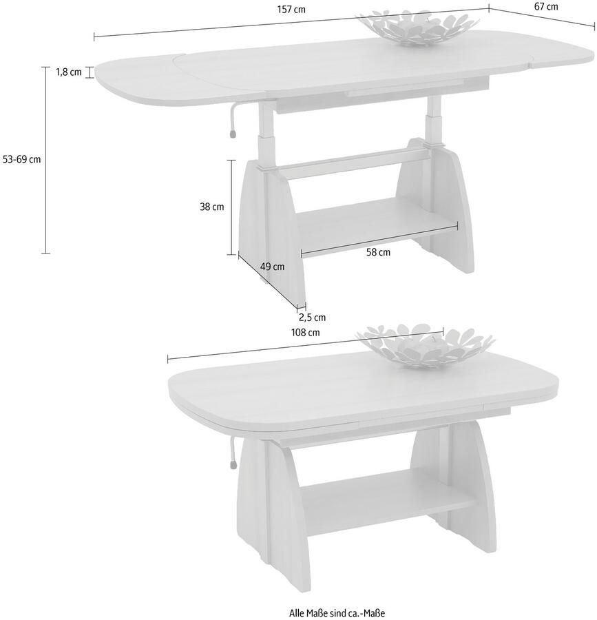 Hela EMOB Salontafel Vienna 108 157x67x52 71 cm-beuk Ovale salontafels Bruin Spaanplaat Ovale salontafels Op voorraad - Foto 2