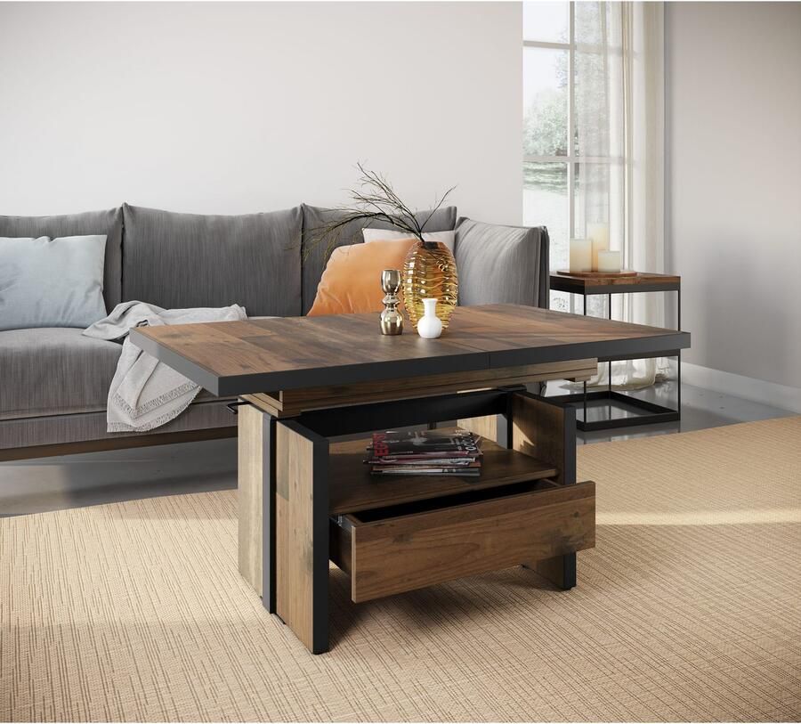 HELA Salontafel Noah uittrekbaar en in hoogte verstelbaar met lade vintage-look - Foto 2