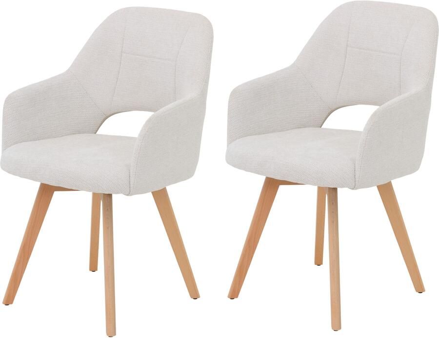 HELA Stoel met armleuningen SOFIA armstoel met massief houten frame bekleding webstof Eetkamerstoel fauteuil met armleuningen subtiele ruguitsparing (set 2 stuks) - Foto 6