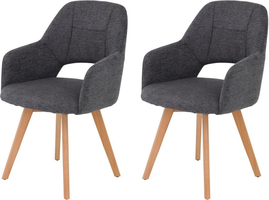 HELA Stoel met armleuningen SOFIA armstoel met massief houten frame bekleding webstof Eetkamerstoel fauteuil met armleuningen subtiele ruguitsparing (set 2 stuks) - Foto 6