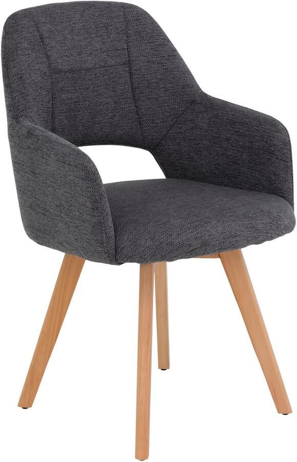 HELA Stoel met armleuningen SOFIA armstoel met massief houten frame bekleding webstof Eetkamerstoel fauteuil met armleuningen subtiele ruguitsparing (set 2 stuks) - Foto 4