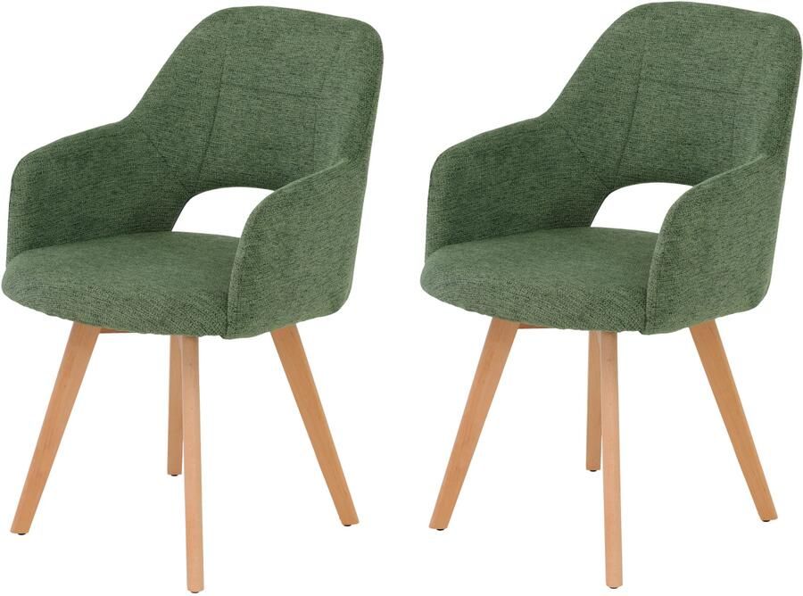 HELA Stoel met armleuningen SOFIA armstoel met massief houten frame bekleding webstof Eetkamerstoel fauteuil met armleuningen subtiele ruguitsparing (set 2 stuks) - Foto 5
