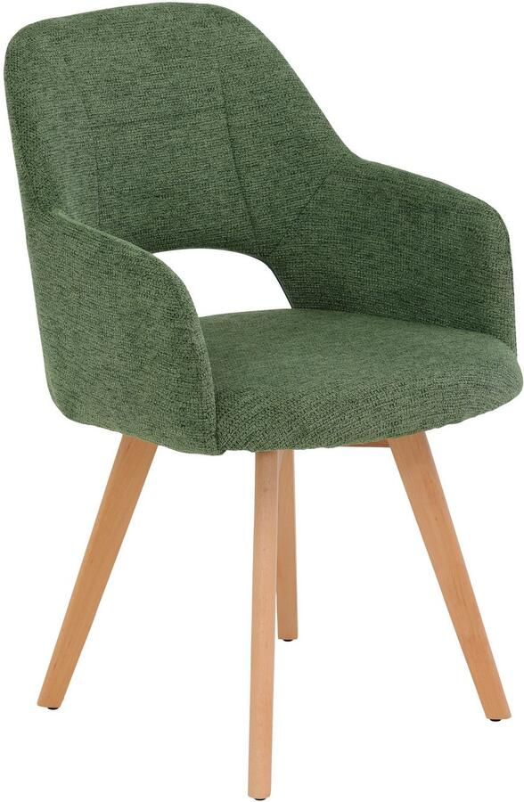 HELA Stoel met armleuningen SOFIA armstoel met massief houten frame bekleding webstof Eetkamerstoel fauteuil met armleuningen subtiele ruguitsparing (set 2 stuks) - Foto 4