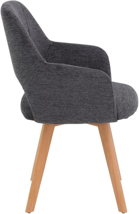 HELA Stoel met armleuningen SOFIA armstoel met massief houten frame bekleding webstof Eetkamerstoel fauteuil met armleuningen subtiele ruguitsparing (set 2 stuks) - Foto 3