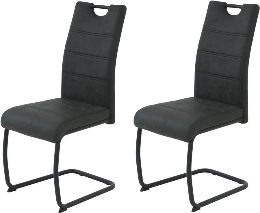 HELA Vrijdragende stoel DUNJA Schommelstoel vintage look met handvat rond buisframe (set 2 stuks) - Foto 6