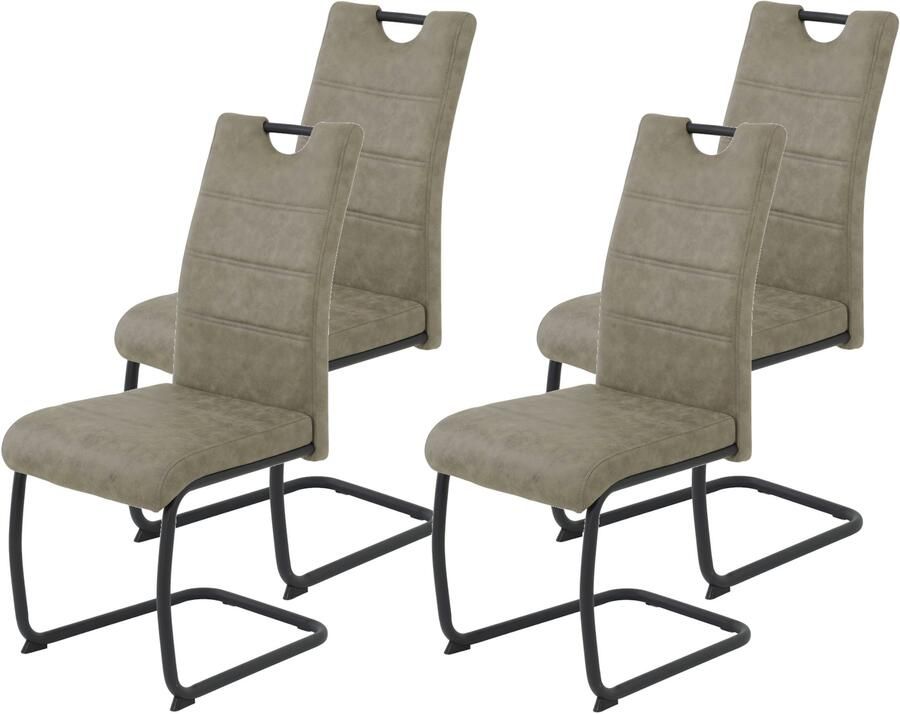 HELA Vrijdragende stoel DUNJA Schommelstoel vintage look met handvat rond buisframe (set 4 stuks) - Foto 6