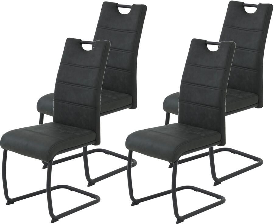 HELA Vrijdragende stoel DUNJA Schommelstoel vintage look met handvat rond buisframe (set 4 stuks) - Foto 6