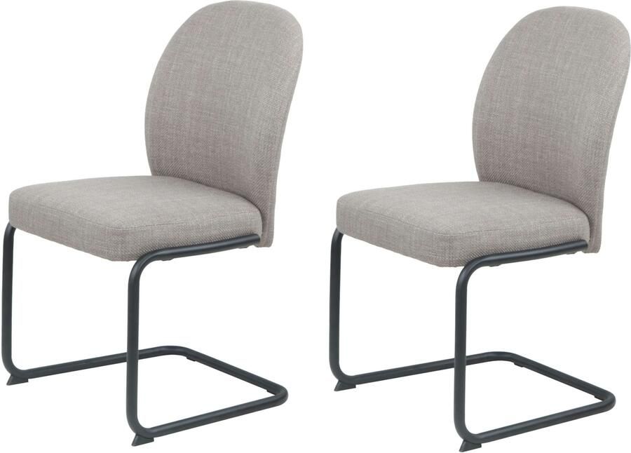 HELA Vrijdragende stoel KAREN Eetkamerstoel ronde buisconstructie gestoffeerd geweven stof schommelstoel (set 2 stuks) - Foto 6